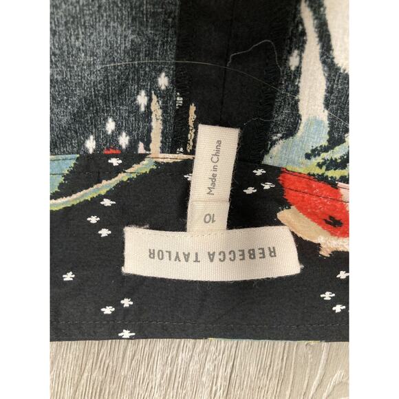 REBECCA TAYLOR Black Multi Cotton Floral Tulip Printed Ikat Wrap Midi Skirt 10 - Picture 4 of 4